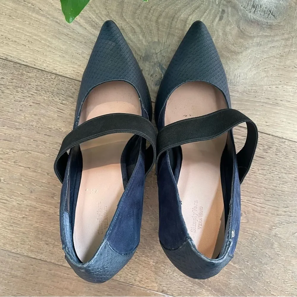 Simply Vera Vera Wang Navy Blue Suede and Faux Snakeskin Print Women Heels  8.5
